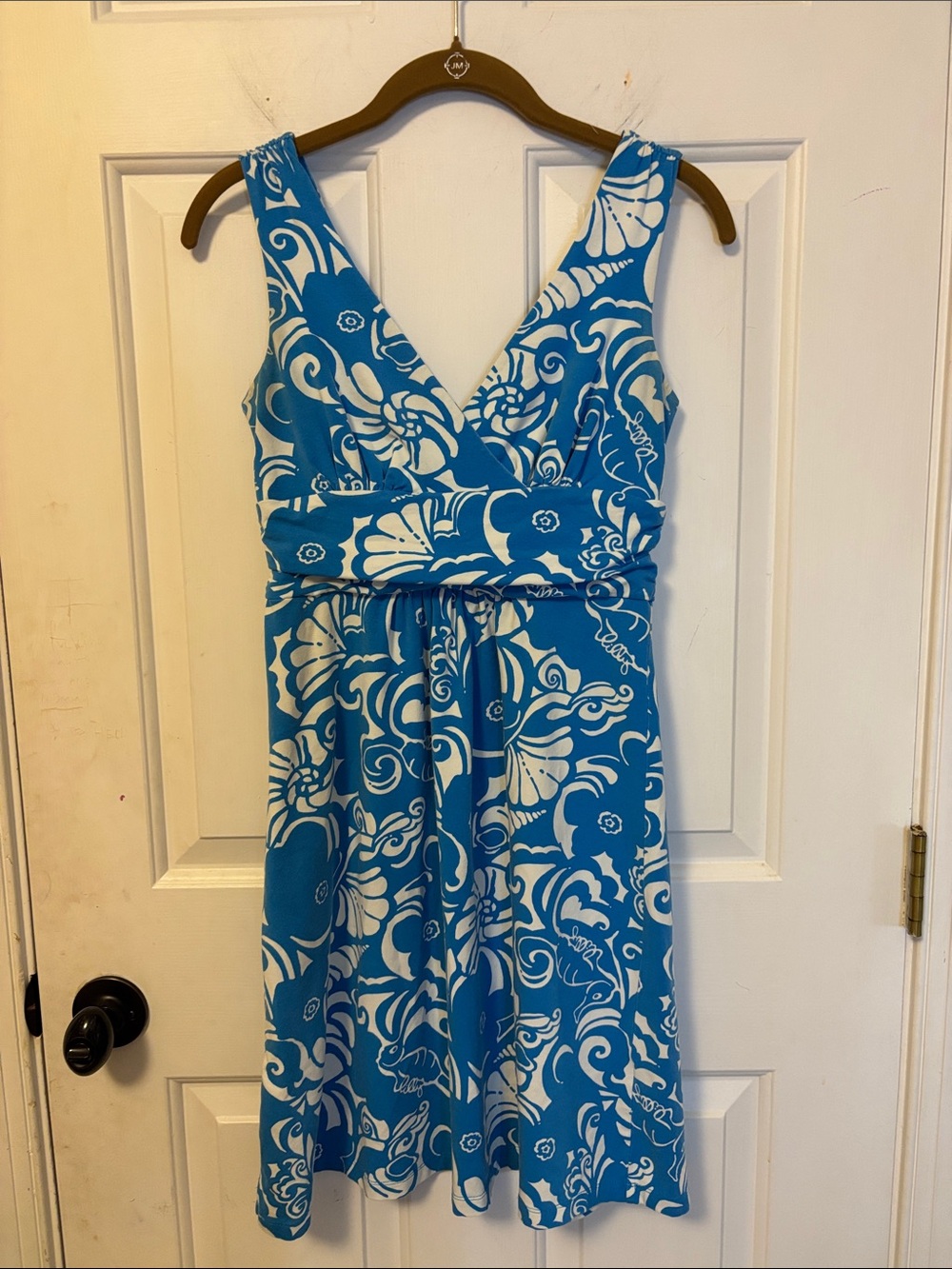 Lilly Pulitzer Shianne Blue and White Floral and Shell Seashell Print Dress Sz S
